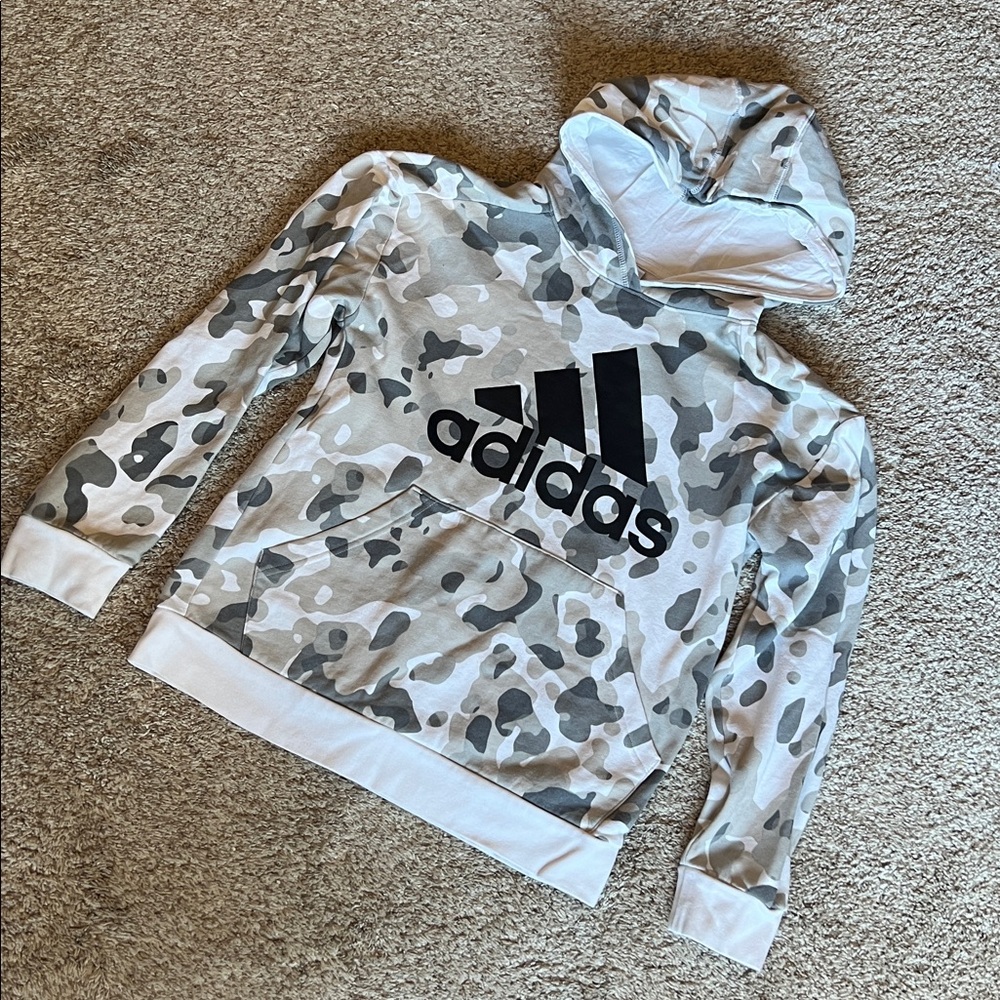 Adidas Boys White & Gray Camo Print Sweatshirt Size Large